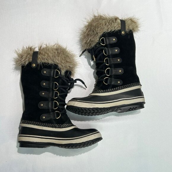Sorel Joan of Artic Waterproof Boots Womens Sz 6 Black Quarry Suede Winter Snow - Picture 2 of 15